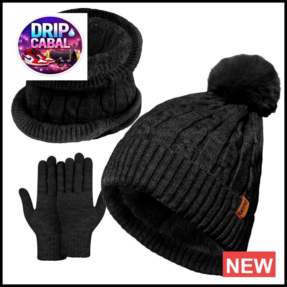 Winter Hat Scarf Gloves Set Warm Knit Beanie Touch Screen Gloves Cozy